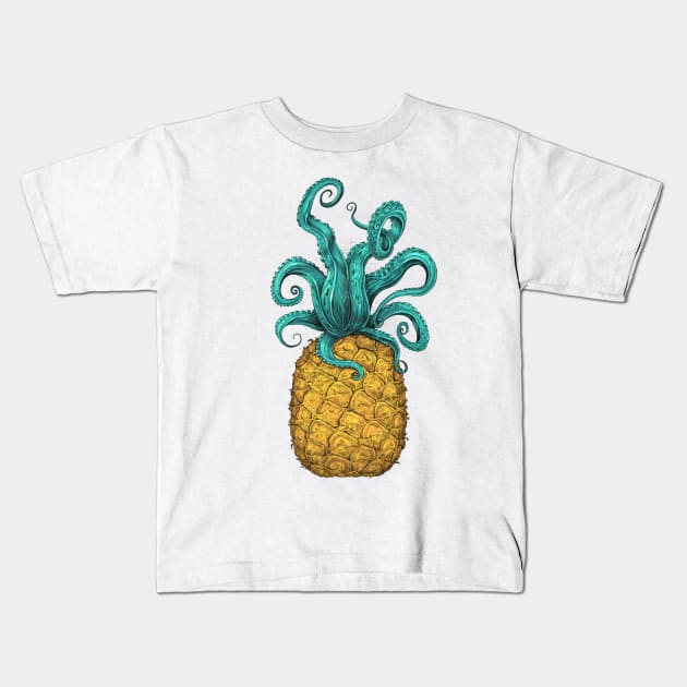 Octopus Pineapple Kids T-Shirt by NikKor